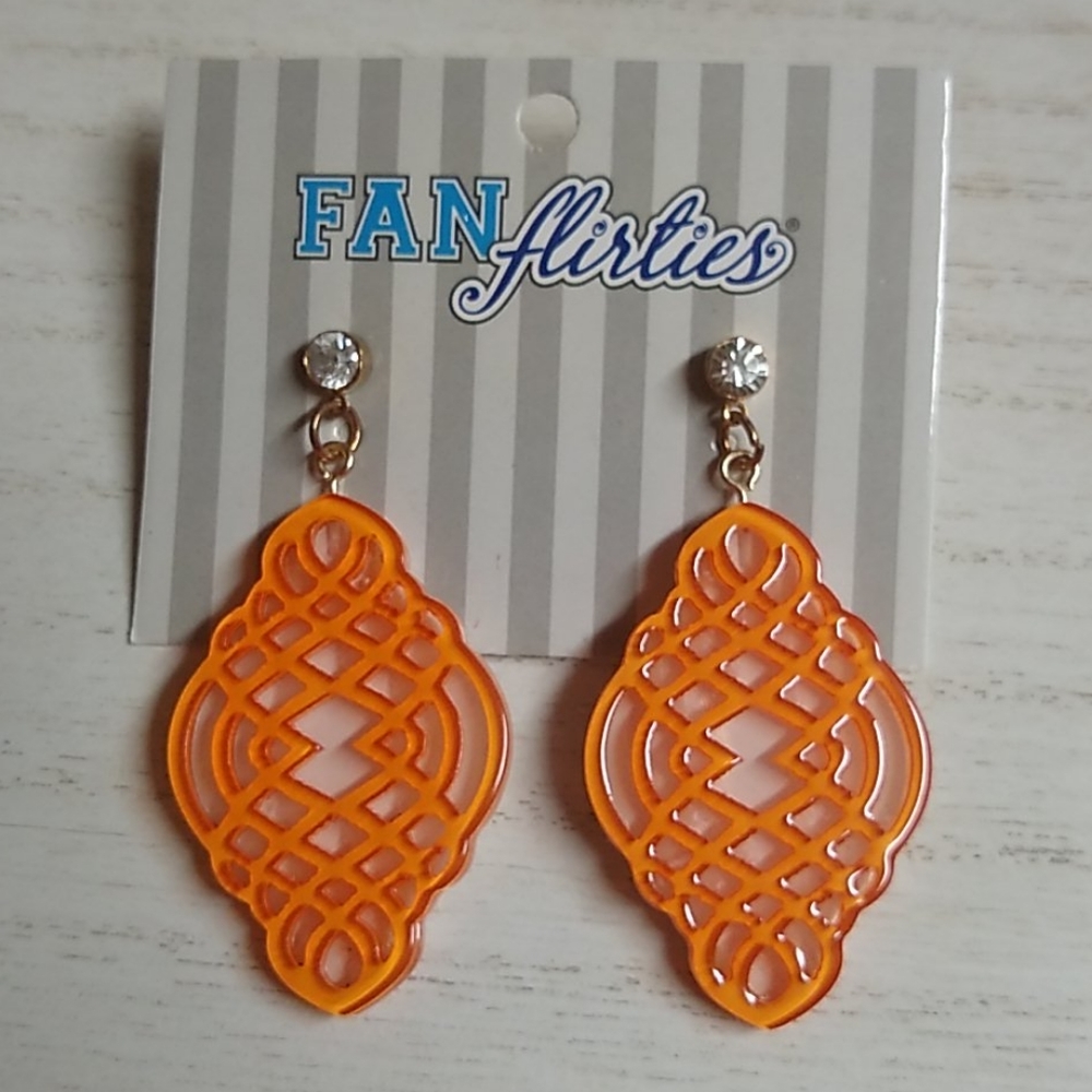 😻 3 For $15 Orange & White Bling Stud Dangles